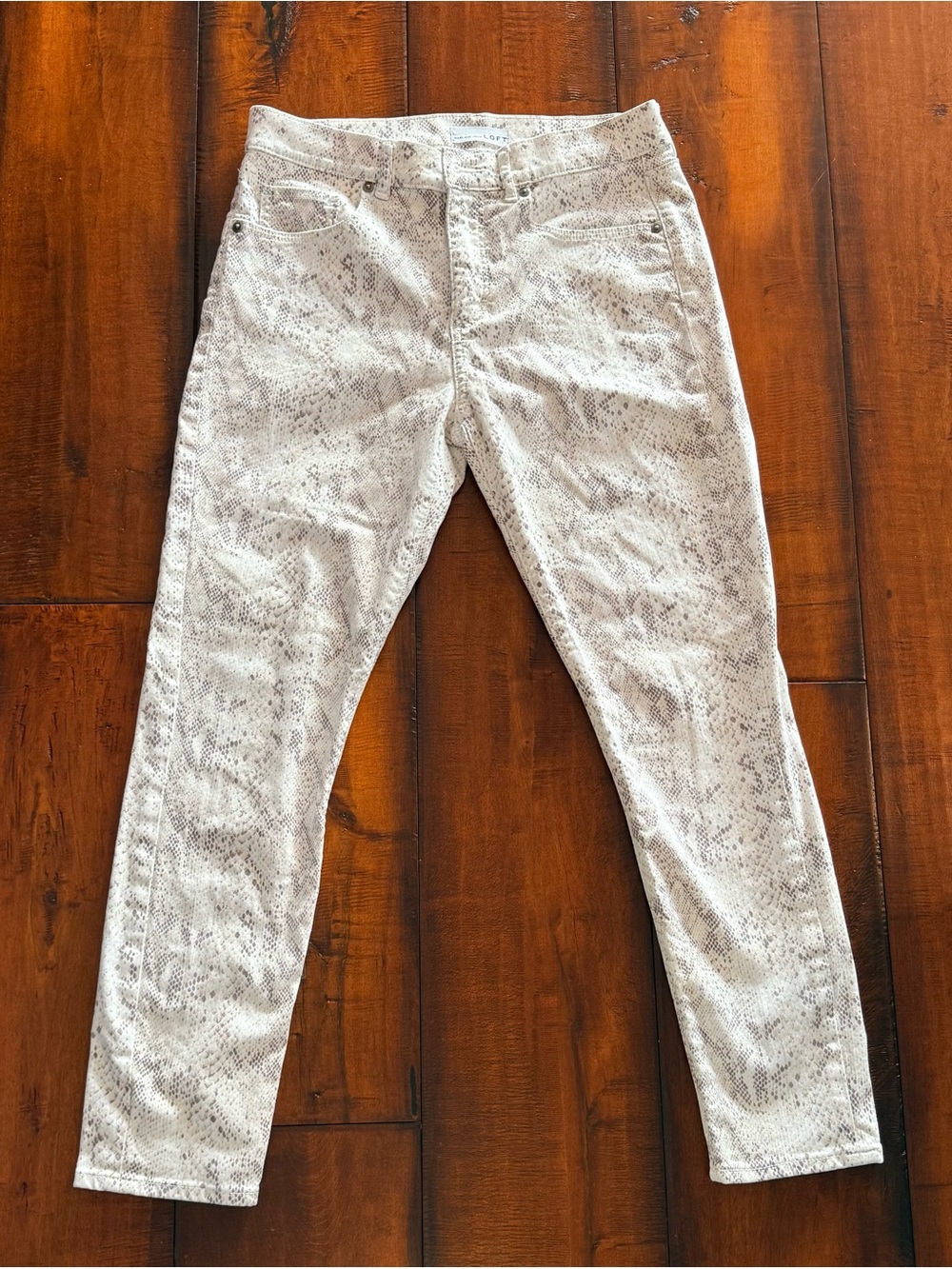 LOFT Cream and Light Brown Snake Print Jeans